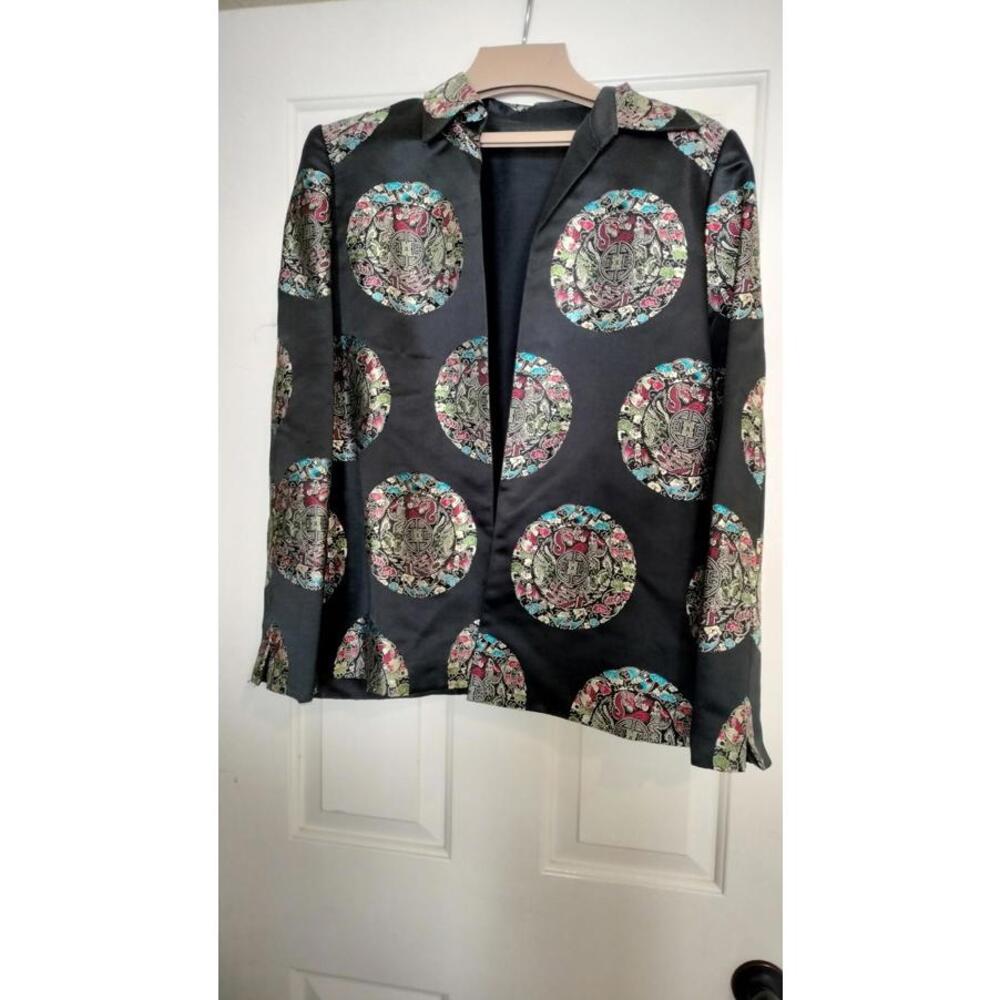 Vintage R&K Evening 100% Silk Jacket Geometric Asian Women's Size 10